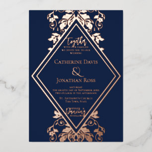 Damask Diamond Navy & Rose Mariage Foil Invitation
