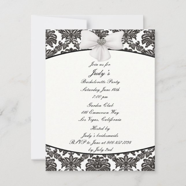 Damask Elegance Bachelorette Party Invitation (Devant)