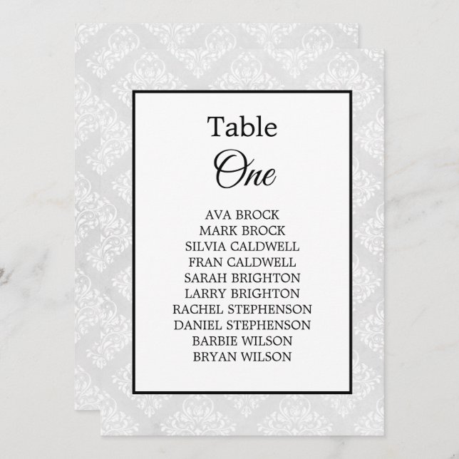 Damask Elegant Mariage Minimal Table Seating Chart (Devant / Derrière)