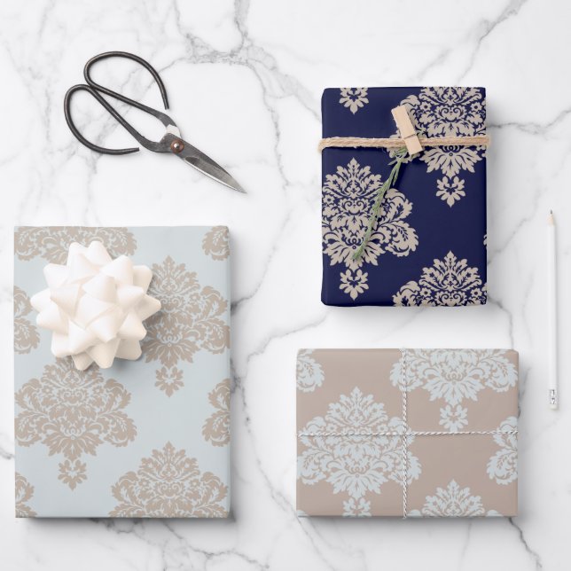 Damask Elegant Motif Wrapper Feuilles de papier (Recto)