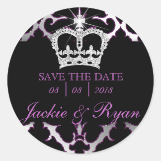 Damask Enregistrer Date Mariage Stickers Couronne 