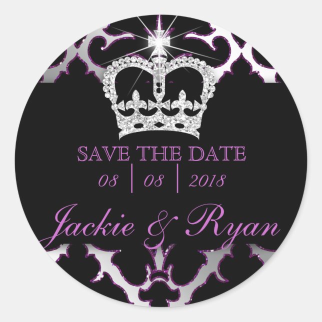 Damask Enregistrer Date Mariage Stickers Couronne  (Devant)