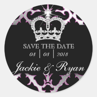 Damask Enregistrer Date Mariage Stickers Couronne 