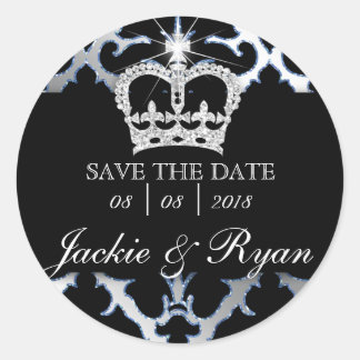 Damask Enregistrer Date Mariage Stickers Couronne 