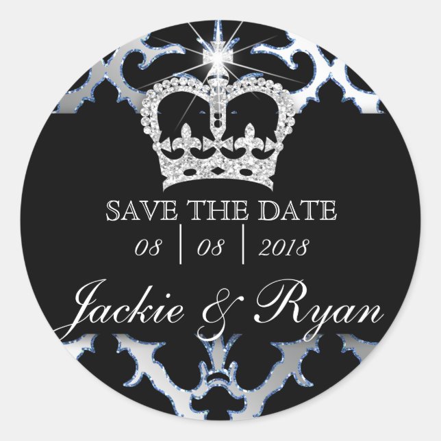 Damask Enregistrer Date Mariage Stickers Couronne  (Devant)