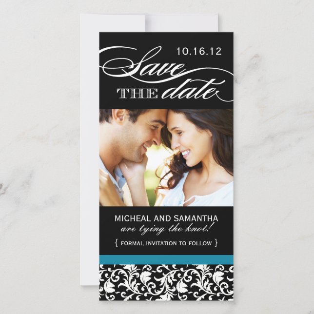 Damask Enregistrer la date Carte photo (Devant)