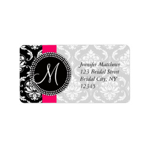 Damask Étiquette de adresse rose pour Mariage init