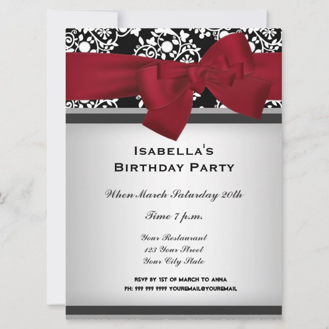 Damask Event Invitation Rouge grand (Dos)