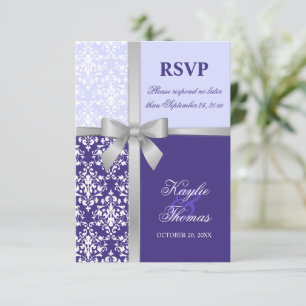 Damask Faux Silver Ribbon Violet Mariage Carte RSV