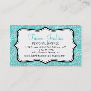 Damask fleur sauvage carte de visite turquoise quo