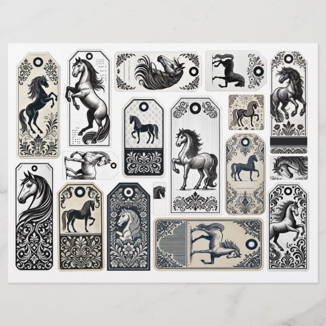 Damask Flourished Tags avec Chevaux (Devant)