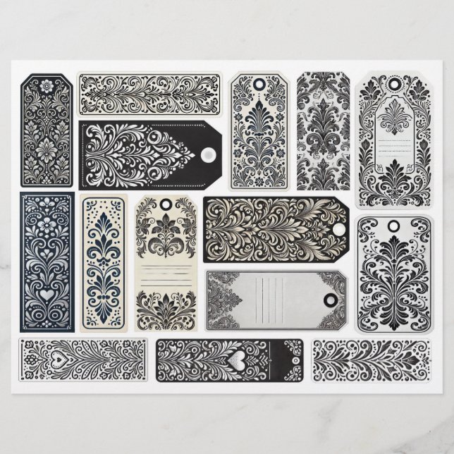 Damask Flourished Tags ・ Junk Journal Scrapbook... (Devant)