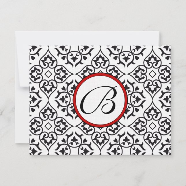 Damask Frontières Côté Rouge Trim Mariage RSVP (Devant)