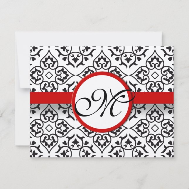 Damask Frontières Côté Rouge Trim Mariage RSVP (Devant)