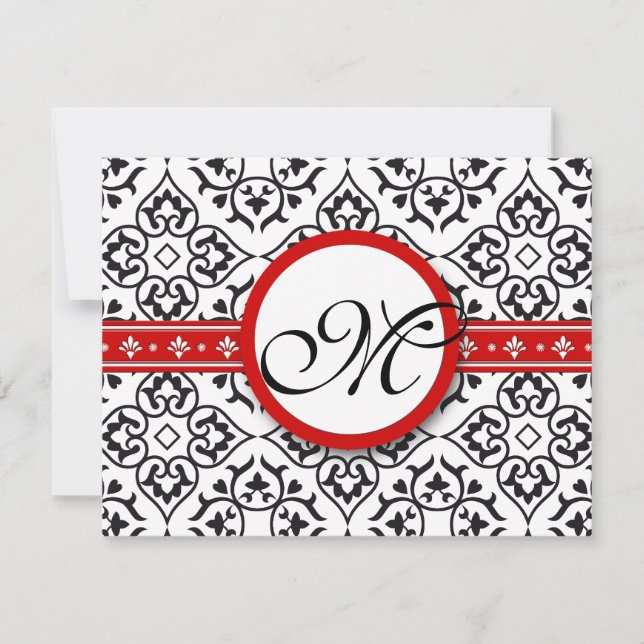 Damask Frontières Côté Rouge Trim Mariage RSVP (Devant)