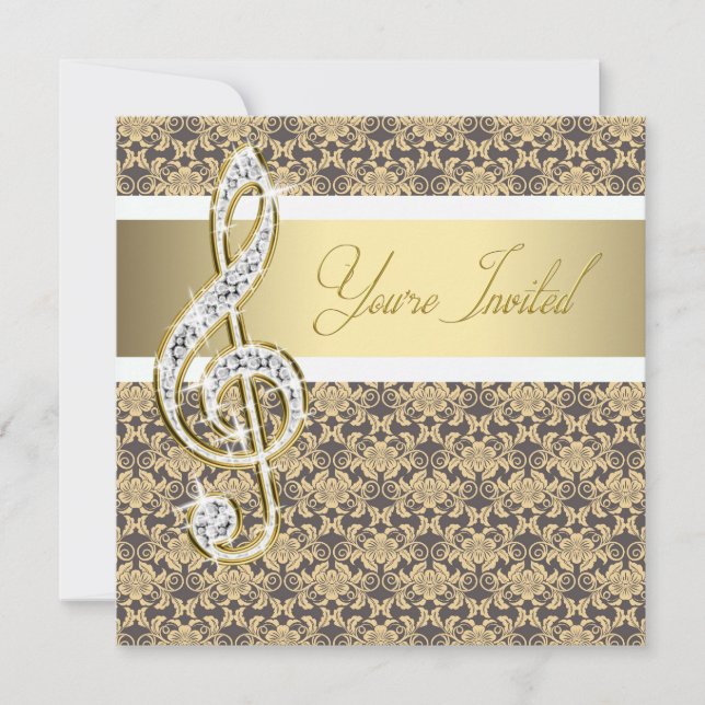 Damask Gold Treble Clef Concert Invitations (Devant)