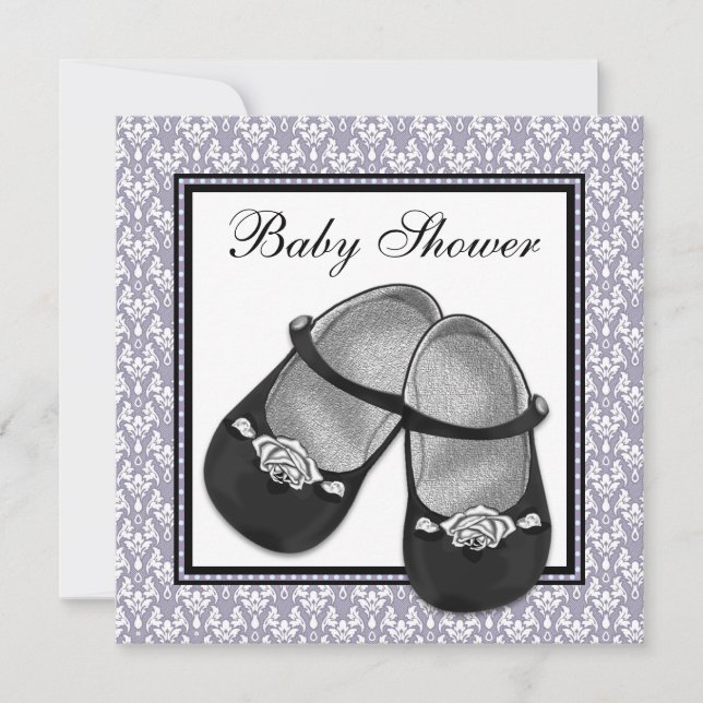 Damask Grey Purple Lavender Baby shower Invitation (Devant)