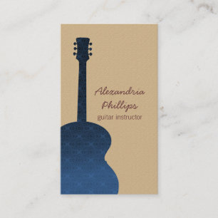 Damask Guitar Music Carte de visite, Bleu