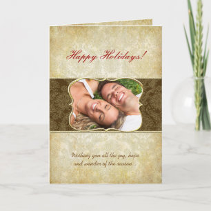 Damask Happy Holidays Gold Frame Votre Carte photo