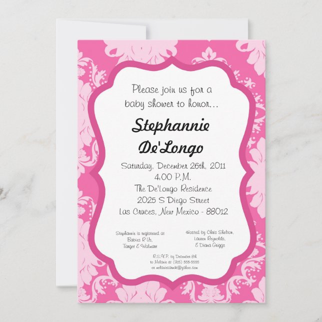 Damask Lace Fancy Elegant Baby Shower Invitations (Devant)