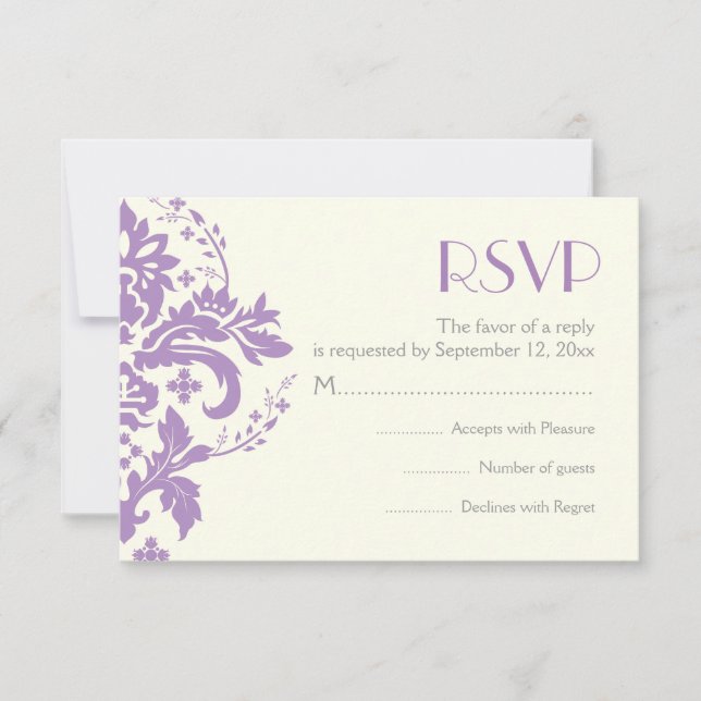 Damask lavande gris ivoire mariage RSVP carte de r (Devant)