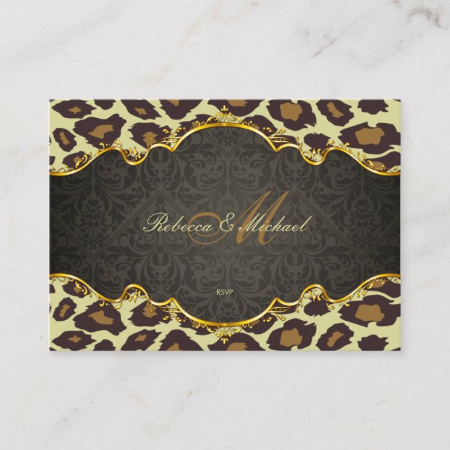 Damask Leopard Monogramme Mariage Cartes RSVP (Devant)