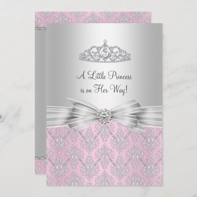 Damask Little Princess Baby shower Invitation (Devant / Derrière)