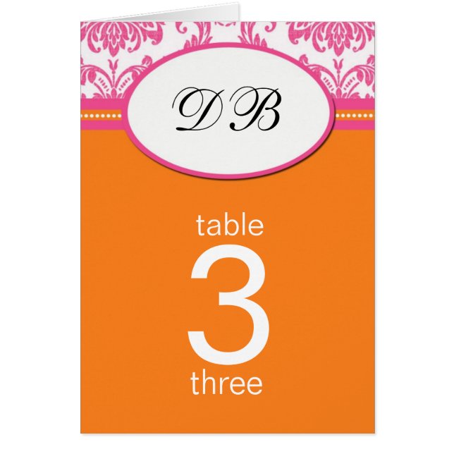 Damask Mariage rose et orange Numéro de table (Devant)