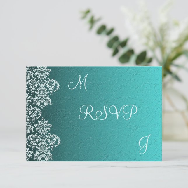 Damask Mariage Turquoise RSVP (Debout devant)