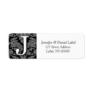 Damask Monogram J Adresse de retour Étiquettes