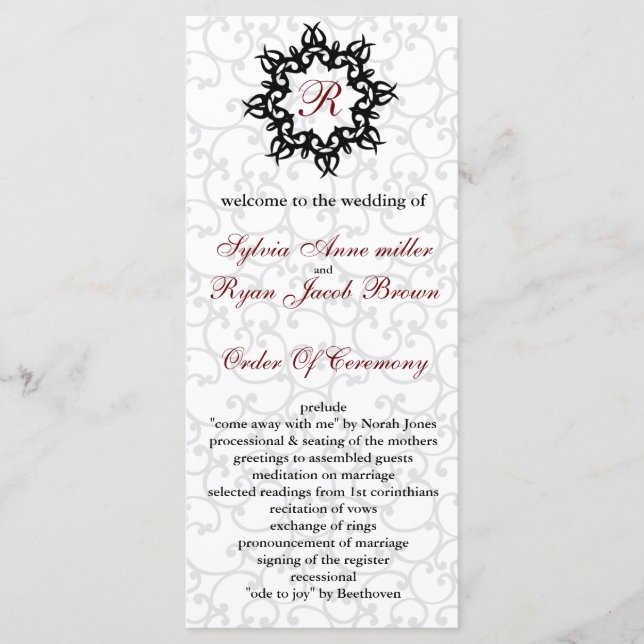 Damask MONOGRAM Programme de mariage (Devant)