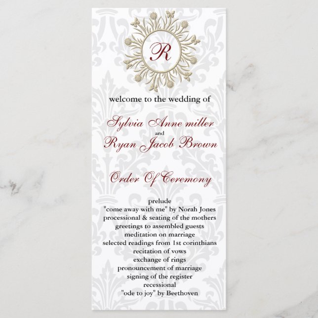 Damask MONOGRAM Programme de mariage (Devant)