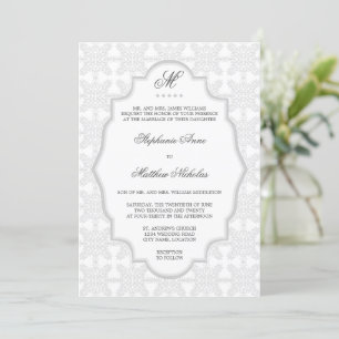 Damask Monogram Silver Grey Faire-part de mariage