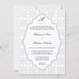 Damask Monogram Silver Grey Faire-part de mariage