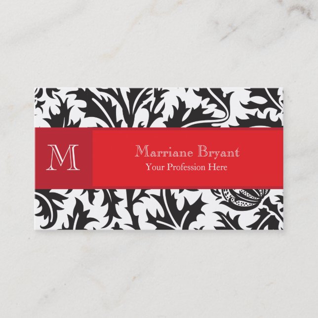 Damask Monogramme Carte de visite rouge (Devant)