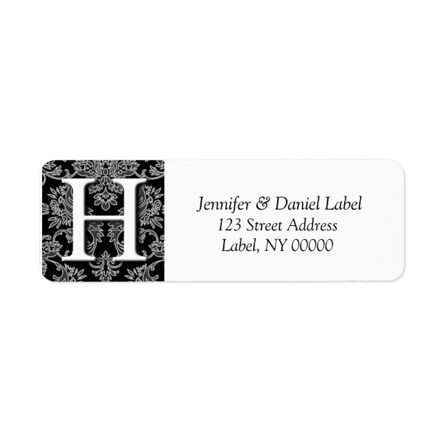 Damask Monogramme H Adresse de retour Étiquettes (Devant)