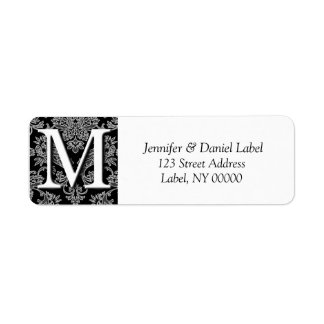 Damask Monogramme M Étiquettes d'adresse de retour