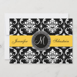 Damask Monogramme Mariage Invitations Jaune