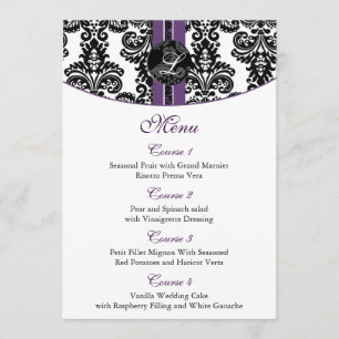 damask monogramme violet menu mariage
