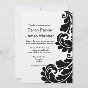 Damask noir et blanc Faire-part de mariage