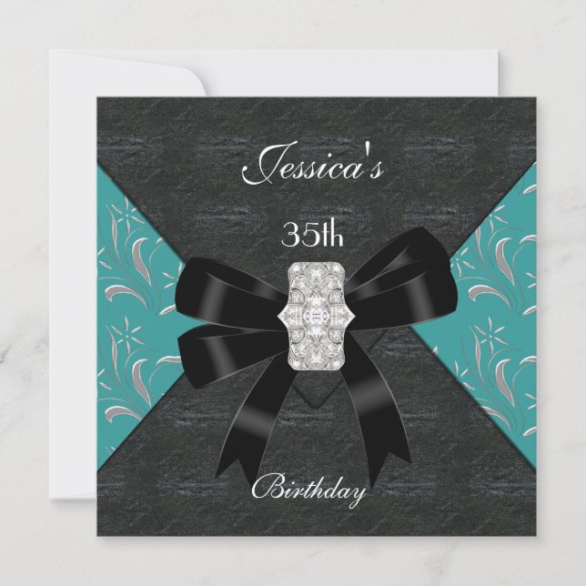 Damask Noir Téalu Invitation Noir Argent 35e (Devant)