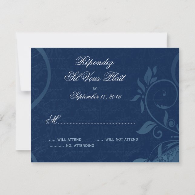 Damask Parisienne - Dark Sapphire Blue RSVP (Devant)