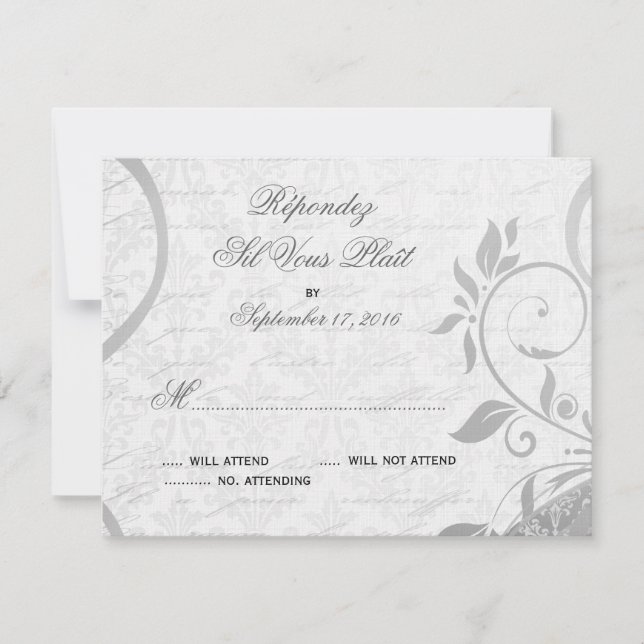 Damask Parisienne - Elegant noir & blanc RSVP (Devant)