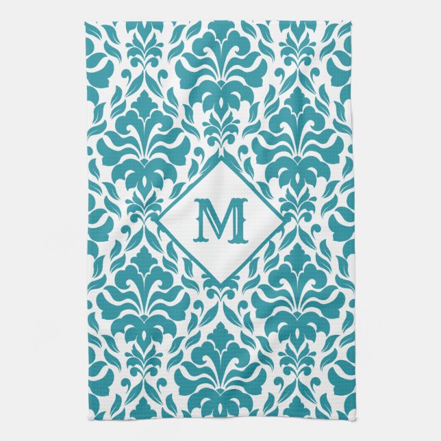 Damask Pattern personnalisé monogramme serviette d (Vertical)