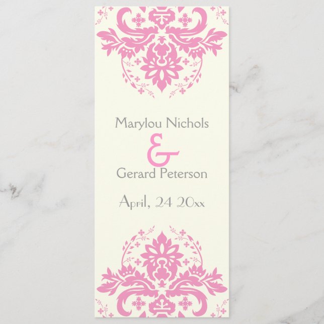 Damask rose, gris mariage programme de cérémonie (Devant)