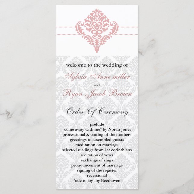 damask rose Wedding programme (Devant)