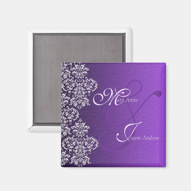 Damask Royal Purple Mariage Magnet (Recto/Verso)