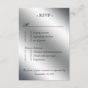 Damask RSVP Mariage Carte de réponse Noir Argent R