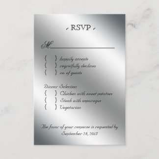 Damask RSVP Mariage Carte de réponse Noir Argent R