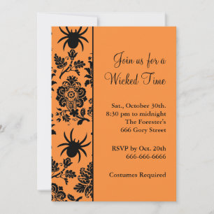 Damask Spider Halloween Invitation